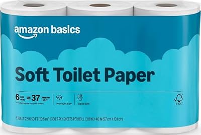 Amazon Basics 2-Ply Soft Toilet Paper, 6 Rolls, 350 Sheets per Roll, Equivalent to 37 Regular Rolls, Septic Safe
