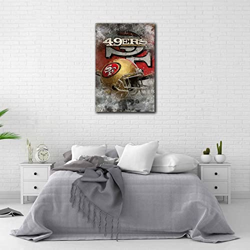 San Francisco City Sports 49ers Canvas Wall Art Poster American Football Helmet Painting Modern Home Living Room Office Wall Decor Gift (49ers,Canvas Roll 16\" x 24\")