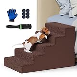 Lesnox Plastic Dog Stairs for Small Dogs, Wider 5-Step, Non-Slip Pet Stairs for Bed/Couch, Dog Ramp/