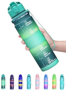 Coolfel 500ml Trinkflasche Kinder Auslaufsicher, 1l Sport Trinkflasche, Bpa Frei Tritan Motivierende Wasserflasche mit Zeitmarkierung für Mädchen, Junge, Schule, Gym