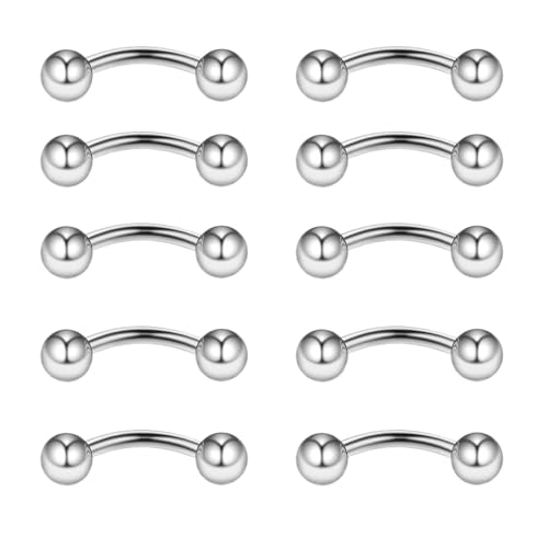 Gojewen 10 piezas Curva Barbells 16G Acero inoxidable 6mm Ceja Piercing para la Labio Daith Rook Hélix Septo Puente Ombligo Piercing