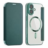 【REHOOF】iPhone 17 ケース 手帳型 magsafe対応 背面 透明 クリア 財布型 アイフォン 17 ケース マグセーフ 手帳 ワイヤレス充電対応 カード入れ PU革 レザー スマホケース 軽量 薄型 防塵 耐衝撃 全面保護 スマホカバー（グリーン）