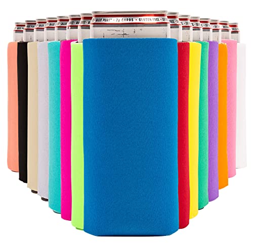 Image of White Claw Seltzer & Slim Beer Can Cooler Sleeves (30-Pack) - Soft Insulated Tall Can Koolies for Slim Cans