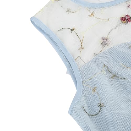 Image of Tulle Embroidery Floral Dress for Women Sleeveless Mesh Flower Embroidered Tulle Prom Dress Summer Wedding Tea Party Dress
