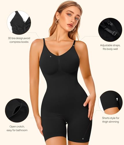 Irisnaya Women Slimming Bodysuits Shapewear Tops Tummy Control Body Shaper Spaghetti Strap Camisole Leotards Bodycon Jumpsuit3