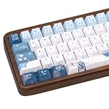 COOMICKEY Teclado azul branco 130 teclas de sublimação PBT caligrafia chinesa, perfil cereja cremoso, conjunto de teclas personalizadas para teclado mecânico 60%/65%/75%/TKL/96%/100% US Layout