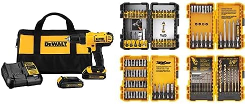 DEWALT 20V MAX* Cordless Drill/Driver Kit with Screwdriver/Drill Bit Set, 100-Piece (DCD771C2 & DWA2FTS100)