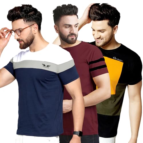 Image of Noble Monk Men Regular Fit T-Shirt | Round Neck | Half Sleeve | Self Design | Casual T Shirt for Men