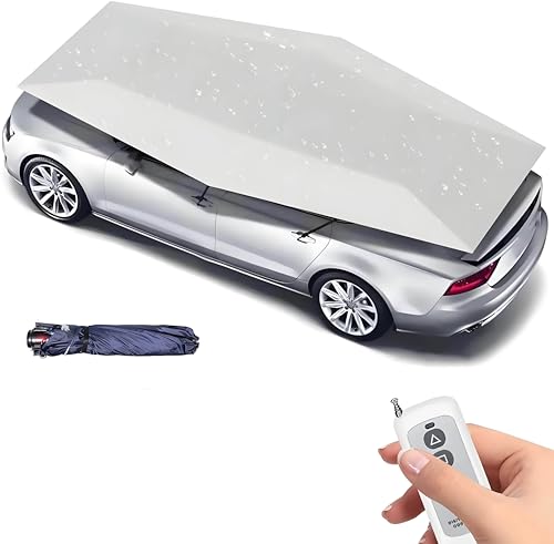 XUXIAO Cochera automática, sombrilla Plegable para Coche, Cubierta con Control Remoto, Resistente al Viento y al Agua, para Proteger el Coche en Exteriores,Silver-4.2m