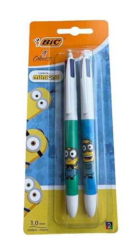 BIC 4 Couleurs Minions Original Stylo-Bille Rétractable Pointe Moyenne (1,0 mm) - Blister de 2