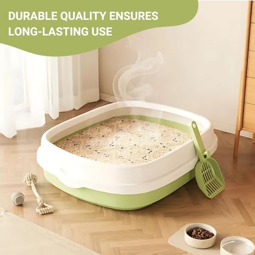 Image of Pets Empire Cat Litter Tray with Scoop | Cat Litter Tray Suitable for Kittens, Rabbit, Pet | Reduces Odor, Perfect Starter for Toilet Training (Green, Large)