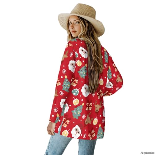 Image of Forchrinse Red Ladybug Cardigan for Women Causal Long Sleeve Open Front Cardigans Sweater Fashion 2024 Fall Coat with Pockets