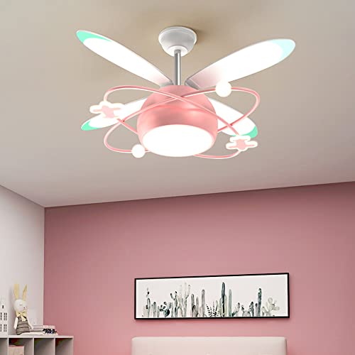 Ventilador de techo infantil moderno con lámpara LED regulable de tres colores para dormitorio