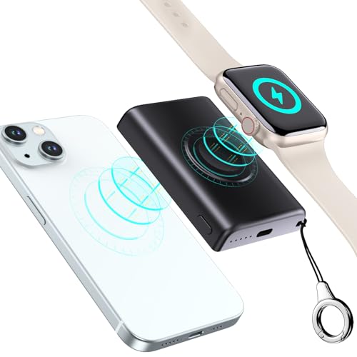 Wustentre Mini Portable Charger for Apple Watch,Compact lightweight Battery Pack 3000mAh Magnetic Power Bank Compatible with iwatch 8/7/SE/6/5/4/3/2 and Wireless Charger for iphone 12/13/14/15 series