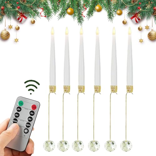 Velas de árbol de Navidad | Vela LED falsa que funciona con pilas con control remoto, 6 piezas LED sin llama con gancho de bola de perlas, decoración para vacaciones, cocina, fiesta al aire libre