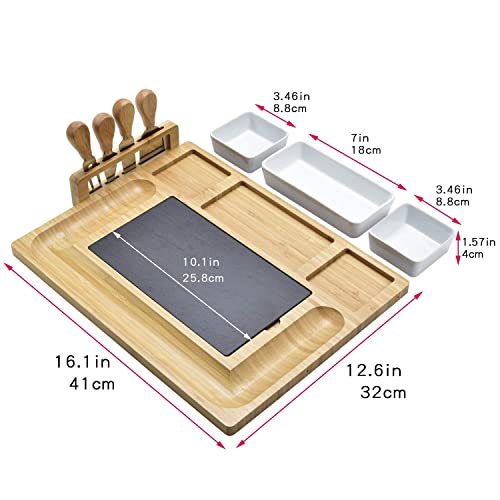 Bamboo cheese board and cheese knife set: large specialty dish board set and cheese platter - unique family warm keeping gift, new home, wedding anniversary and wedding gift, bride shower gift - Image 3