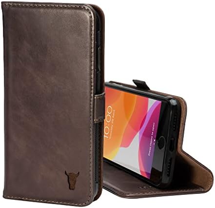 TORRO Phone Case Compatible With iPhone SE/8/7  Premium, Genuine Leather Cover with Card Slots and Horizontal Viewing Stand (Dark Brown)