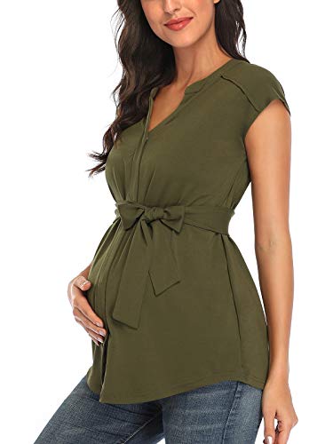 Glampunch Maternity Tops V Neck Sleeve&Long Sleeve Tunic Tops Casual Pregnancy Blouse Shirts #TOP3