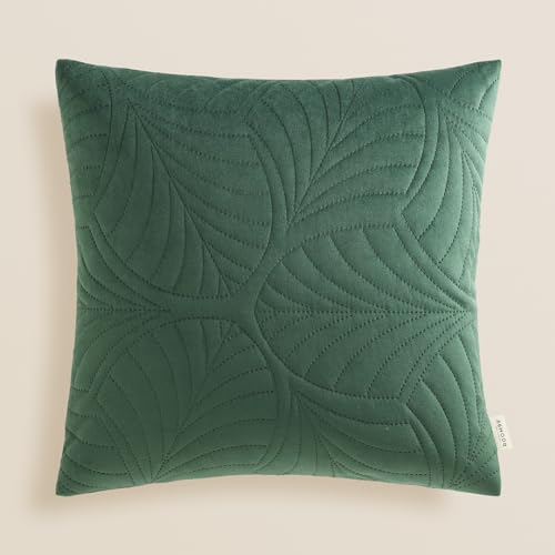 room99 Housse de Coussin Feel 45 x 45 cm Taie d'oreiller pour Coussins Canapé avec Fermeture éclair Invisible Velours Vert foncé, 1 pièce