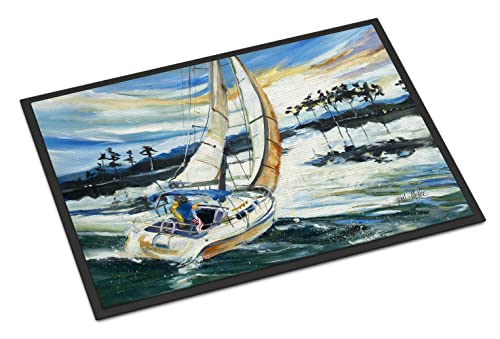 Caroline's Treasures JMK1055MAT Sailboats on Lake Martin Doormat 18x27 Front Door Mat Indoor Outdoor Rugs for Entryway, Non Slip Washable Low Pile, 18H X 27W
