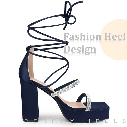Perphy Rhinestone Platform Lace Up Chunky Heels Sandals for Women4