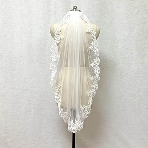 Dreamyn Women's Wedding Veil: Short White Lace Embroidered Fingertip Bridal Veil - Perfect for Brides