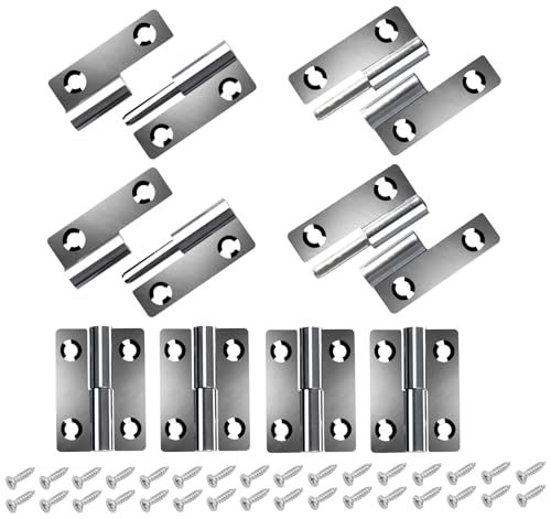 Anstore Zawias do drzwi 50 x 36 x 2 mm, zdejmowany zawias z 32 śrubami 16 x 4 mm, 8 szt. zawias ze stali nierdzewnej, do drzwi wewnętrznych i zewnętrznych, do drzwi, okien, szafek (4 lewy + 4 prawy)