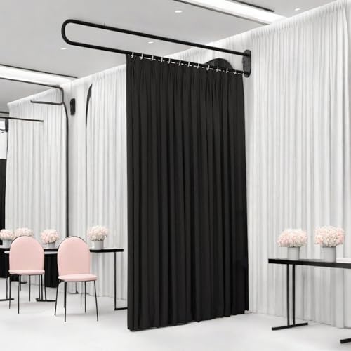U-Shape Room Divide,Curtain for Beauty Salon,Privacy Partition Curtains with Metal Support Wall Mounted Curtains for Fitting Room, SPA, Bedroom, Room Divider,Hospital,6.56ft (Black)
