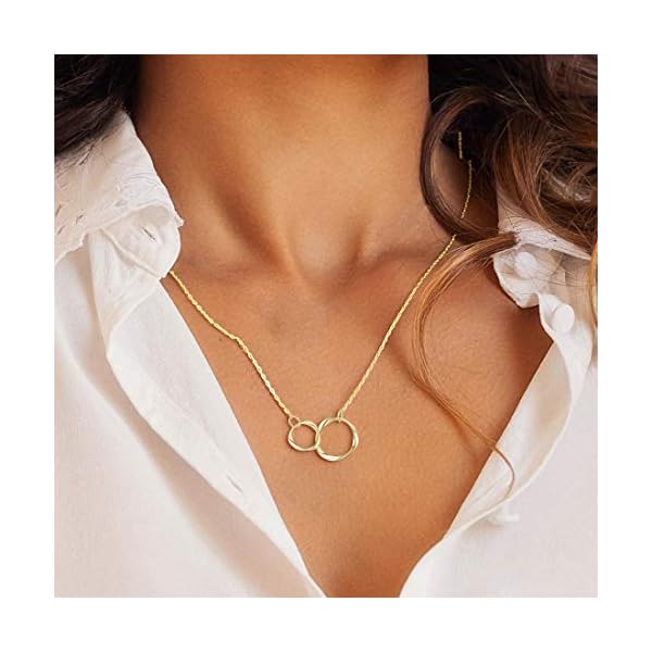 AGVANA 14K Real Gold Necklace Bracelet for Women Two Interlocking Eternity Circles Mother Daughter Necklace Bracelet Fine Jewelry Birthday Gifts for Women Mom Wife Her - Image 3