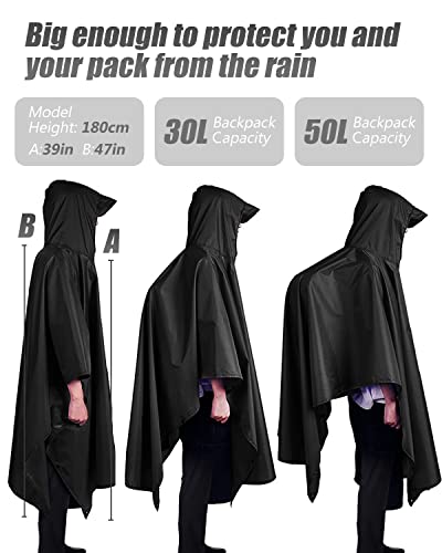 Victoper Poncho imperméable pour adulte, poncho de pluie réutilisable pour adulte, léger, imperméable, pour randonnée, camping, cyclisme, voyage, noir foncé, Taille unique – vue 6