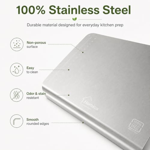 Image of Steel Chopping Board for Kitchen | Heavy-Duty Stainless Steel Kitchen Cutting Board | for Vegetables, Fruits, Meat & Fish | Anti-Skid, Food Safe & Rust Resistant Size 41.5 * 29 CM (Counter Top)