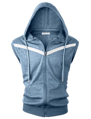 Image of Ohoo Mens Slim Fit Sleeveless Lightweight Zip Up Hooded Sweatshirt Vest Hoodie