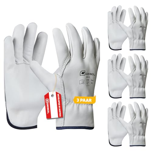 Gebol Driver, 3 Paar Arbeitshandschuhe für Herren aus 1,1 mm dickem Premium-Rindsvollleder, Handschuhe für Bau, Garten & grobe Arbeiten, XXL (Gr. 11)