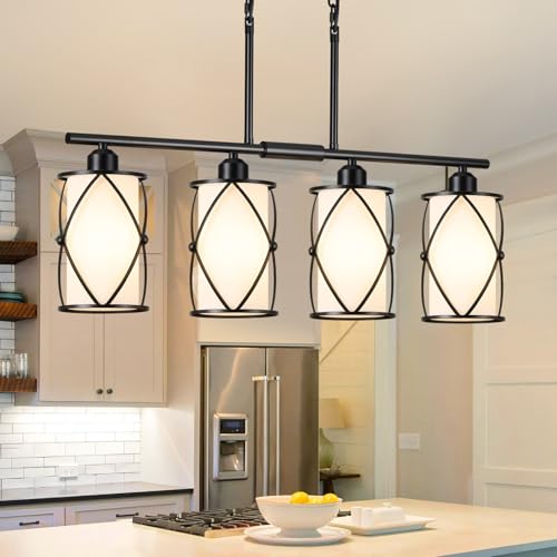 4-Light Kitchen Island Lighting – Modern Black Linear Fixture
