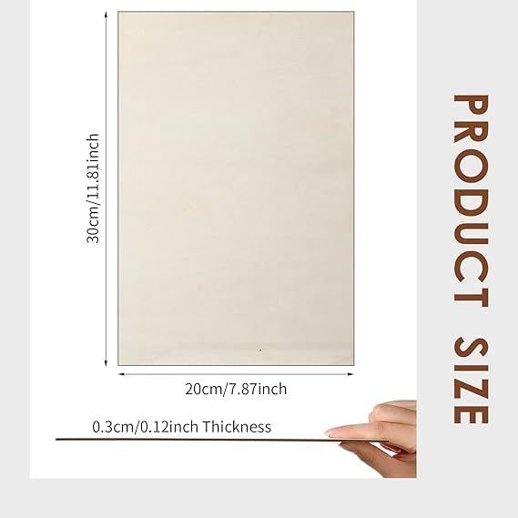Miniatura 2 de Tablero de madera contrachapada, 20 hojas de tilo de 12 x 8 x 112 pulgadas, hojas de madera fina, perfectas para manualidades, proyectos escolares y