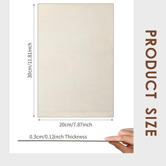 Plywood Board 20PCS 12" x8" x 1/12 inch Basswood Sheets Thin Wood Sheets Perfect for Arts Crafts School Projects and DIY Projects,Baltic Birch Sheets Perfect for Wood Burning - Image 2