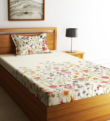 Image of Home Sizzler 210TC Garden Grace Single Bedsheet with 1 Pillow Cover