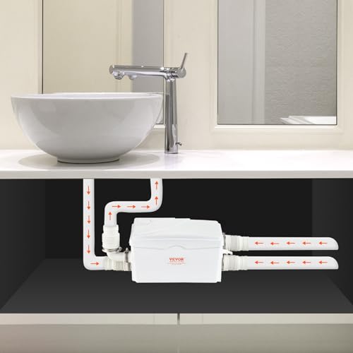 Miniatura 8 de Vevor Bomba Maceradora, 350w, Flujo 6000 L H, Cabezal 7 M, Bomba Maceradora Para Eliminación De Aguas Residuales Con 3 Entradas De Agua Para Inodoro, Sótano, Cocina, Fregadero, Ducha, Bañera