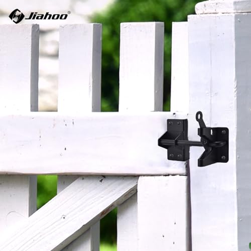 Heavy Duty Automatic Gate Latch for Wooden Fences,Self Locking Metal Gates for Vinyl Fence Outswinging Pool Gate Door Latches, Black - Thumbnail 7