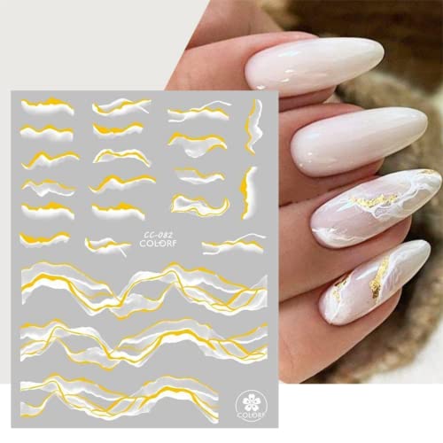 8 Sheets Gold Nail Art Stickers Marble 3D Self-Adhesive Nail Decals Wave Stripe Line Nail Supplies For Acrylic Nails Diy Design Decoration Nail Stickers For Nail Art For Women And Girls #TOP3