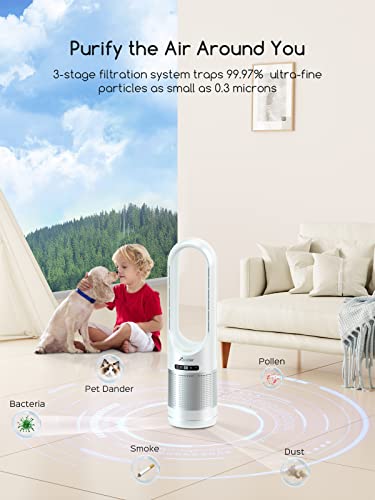 Zicooler Bladeless Tower Fan And Air Purifier, 80° Oscillating Fan For Bedroom, 32 Inch Standing Floor Fans With Hepa Filter 99.97%, Remote, Quiet Cooling Fan For Indoor Home Office Room #TOP2