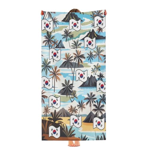 South Korea South Korean Flag Beach Towel for Men Women 31.5x63 inch Oversized Microfiber Quick Dry Sand Free Picnic Mat Lightweight Blanket Large Bath Towels for Travel Swimming Camping Shower