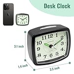 Small Battery Alarm Clock for Bedrooms, Analog Travel Clocks, Bedside Desk Table Clock for Room Decor, Slient, Big Numbers for Seniors, Gently Ascending Alarm for Heavy Sleepers, Black - Image 2