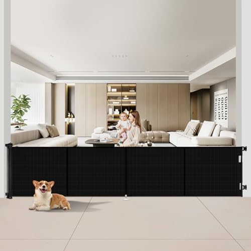 Miumoon 200 inch Retractable Baby Gates 42 inch Tall, Retractable Gate with Reinforced Strip Design to Prevent Crawling Through, 16 FT Outdoor Retractable Gates, Extra Wide Retractable Gate for Garage
