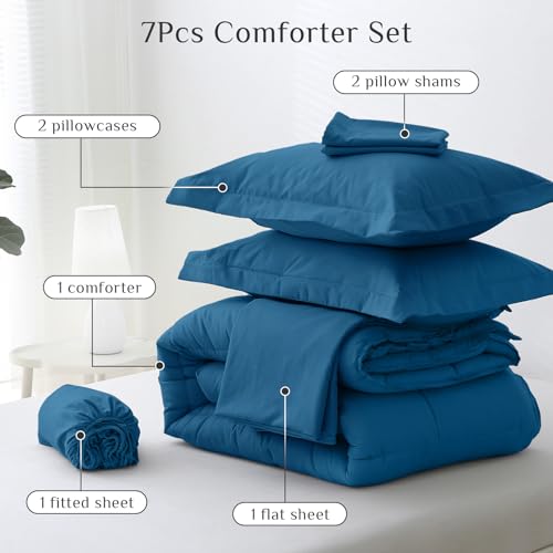 JOLLYVOGUE Queen Comforter Set 7 Pieces - Teal Bed in a Bag Ultra-Soft - Goose Down Alternative - Premium 1800 Series with Comforter, Sheets, Shams & Pillowcases by JOLLYVOGUE - Image 5