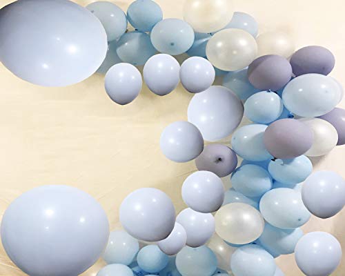 ART TANTAN Baby Shower Birthday Party Decorations, Boys' Blue Theme Macaron Balloons Set with 1 Strip 2 Pumps 3 Hooks 100pcs Glue Points,10inch 12inch 18inch Blue White Balloons 132pcs