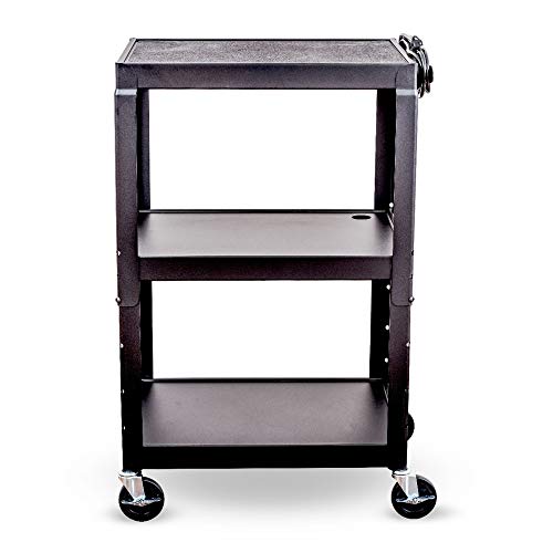 Offex Steel Adjustable-Height Mobile Multipurpose Utility Storage Electric A/V Presentation Cart With 3 Shelves - Ideal For Video Projector, Tv, Laptop, Computer, Printer Stand #TOP17