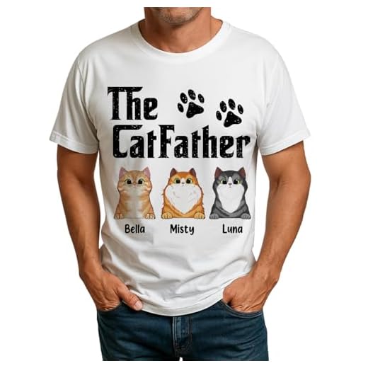 The Cat Father – Custom Cat Dad Shirt with Cartoon Pets and Names, Gift for Lovers, Pet Dad, Father's Day or Birthday
