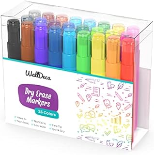 WallDeca Dry-Erase Thick Fine Line Markers, 25 Assorted Colors, Non-Toxic Art Tools, Easy Clean Up, Won't Stain Hands or Clothes, Home Work Clasroom (25 Pack)