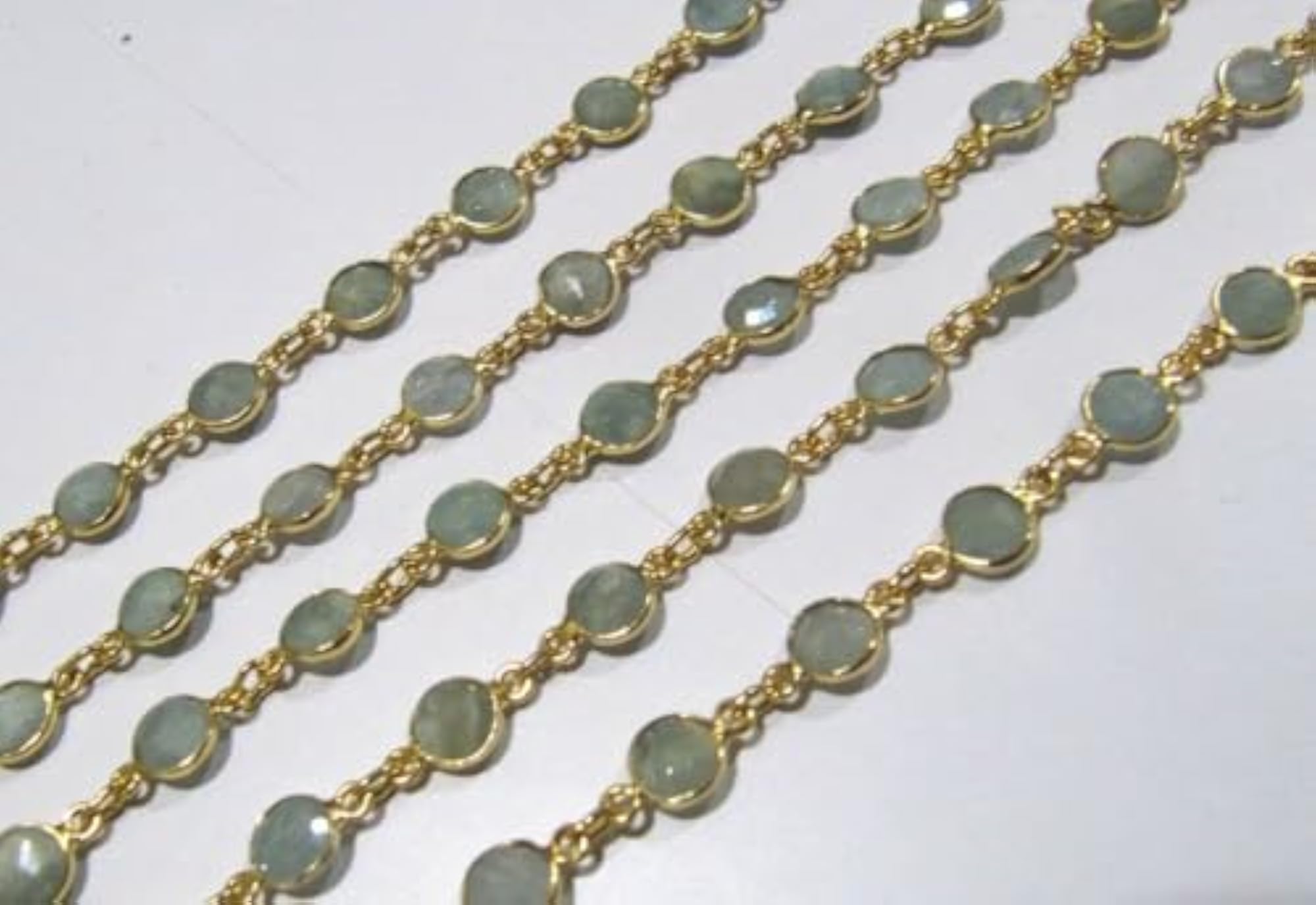 Natural Aquamarine Round Coin Shape Briolette Bezel Connector Chain